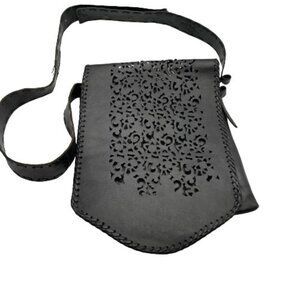 Unisex Leather Hobo Crossbody Bag Black